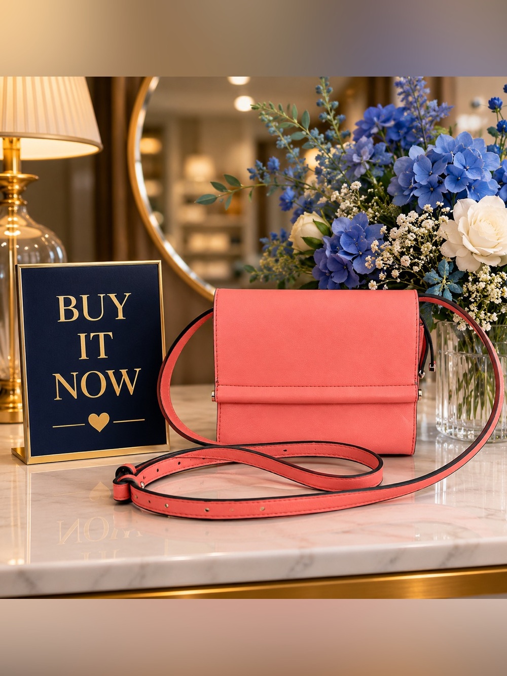 Alfani Coral Pink Crossbody Bag Faux Leather